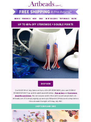 Artbeads - Don't Miss Up to 65% Off + Double Points STOREWIDE
