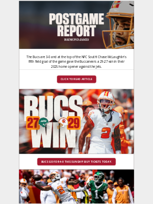 Tampa Bay Buccaneers - Bucs are 3-0! First Place in the NFC South.