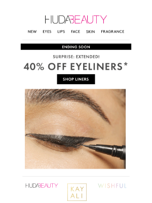 HudaBeauty - 40% off eyeliners is EXTENDED.