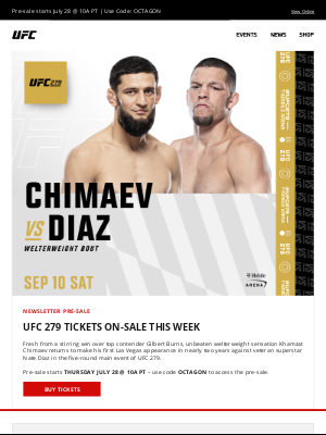 Ultimate Fighting Championship - UFC 279: CHIMAEV vs DIAZ | Tickets On-Sale This Week