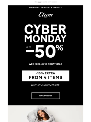 Etam (International - English) - Cyber Monday: an additional 10% off 🖤