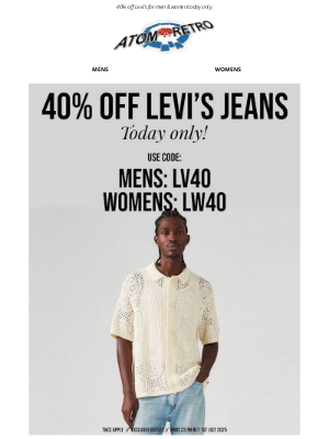 Atom Retro - Flash Sale: Levi’s at 40% Off (Men’s & Women’s)
