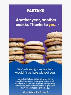 Partake Foods - It’s our birthday — but this cookie’s for you 🎉
