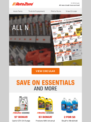AutoZone - Michael, save on oil, wiper fluid, and more