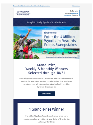 Wyndham Hotel Group - Just a Few Weeks Left to Enter to Win 1 Million Points