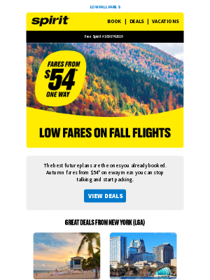 Spirit Airlines - Linh, enjoy autumn with $54* fares.
