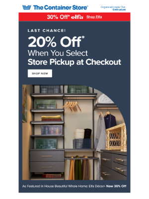 The Container Store - Ends Today: 20% OFF Pickup Orders