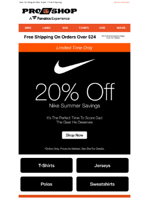 Cincinnati Bengals - It's Here! 20% Off Nike Starts Now!