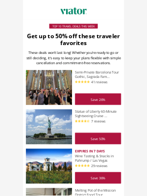 Viator - Top 10 travel deals this week