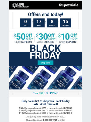 Life Extension - LAST CHANCE! This Black Friday Deal Ends Tonight