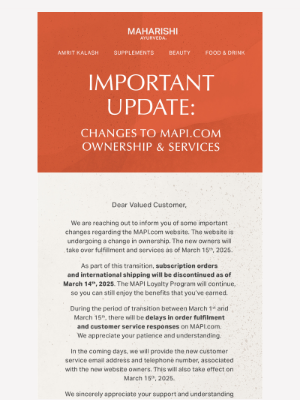 Maharishi Ayurveda - 📣IMPORTANT UPDATE📣