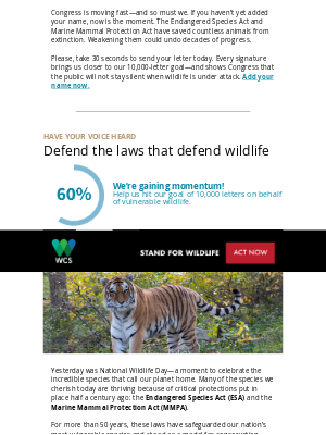 Wildlife Conservation Society - Don’t let Congress do this.