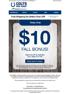 Indianapolis Colts - Email Exclusive $10 Off Savings For You!