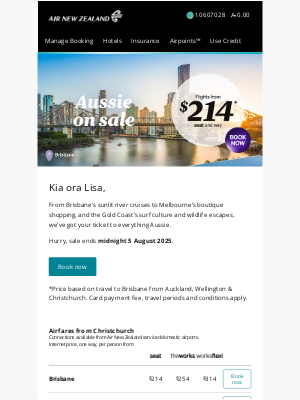 Air New Zealand - Lisa, Aussie on sale now!