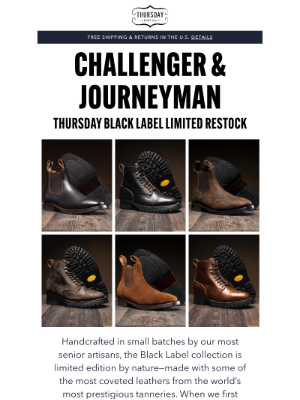 Thursday Boot Company - Black Label Restocks: Challenger & Journeyman!