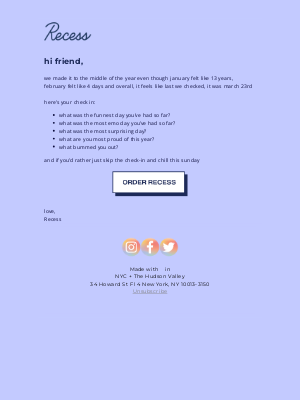 Recess - half-year check-in