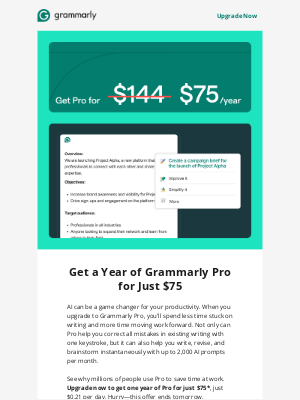 Grammarly - 🚨 Ending soon: $75 for a year of Grammarly Pro