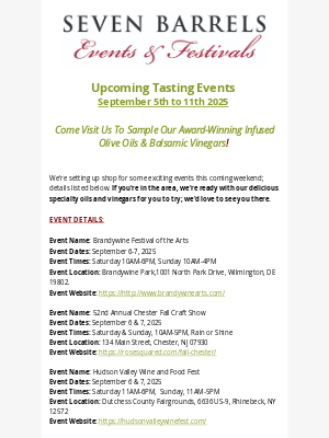 Seven Barrels - This Week’s Tasting Events Inside 🫒🍾