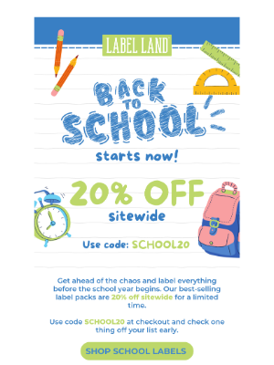 Label Land - 🚀 Kick Off the School Year with 20% Off Sitewide!!