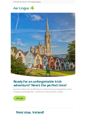 Aer Lingus - Fares to Ireland Just Dropped -- Fly from NYC or Boston!