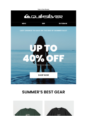 Quiksilver - Last Day To Grab Up To 40% Off