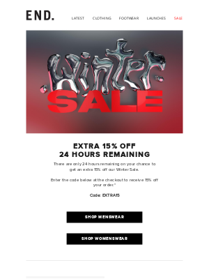 END. - Winter Sale: Extra 15% off - 24 hours remaining