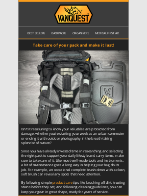 VANQUEST GEAR Inc - Follow simple product care tips to maintain your pack. 🎒