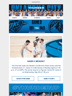Oklahoma City Thunder - Game 4 Monday