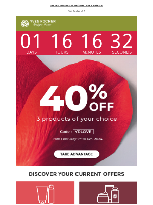 Yves Rocher - 40% OFF 3 products 💘 It's Cupid's last call