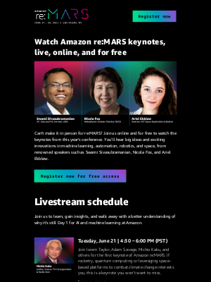 Amazon AWS - Online and free: Amazon re:MARS keynotes