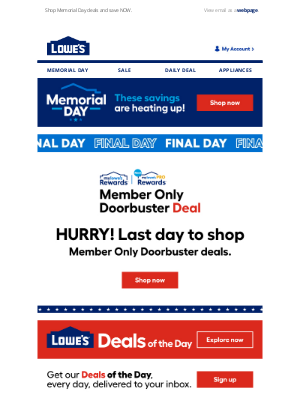Lowe's - MyLowe's Rewards Doorbuster Deals end today!