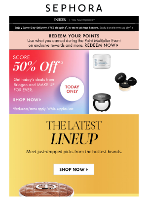 Sephora - Get 50% off select beauty—today only