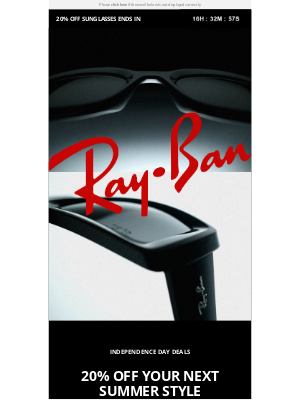 Ray-Ban - 20% Off Sunglasses Ends Today