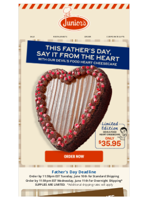 Junior's Restaurant & Cheesecake - Don’t Forget Dad – Send Cheesecake & a Gift He’ll Love