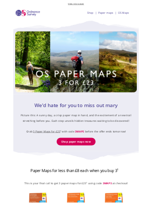 Ordnance Survey - 3 for £23 paper maps ends tomorrow! 🗺