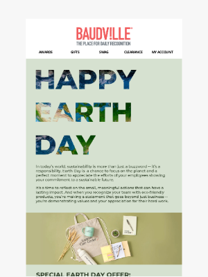 Baudville - Earth Day is Tomorrow: Use Code EARTH25 for $30 Off!
