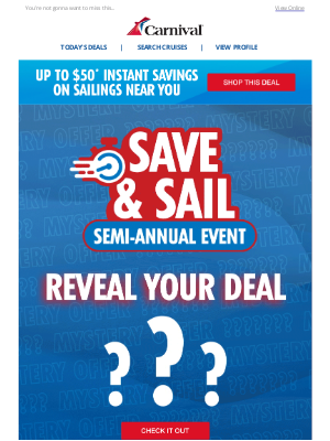Carnival Cruise Line - It's arrived... MYSTERY CRUISE SAVINGS! 👀💸🛳️