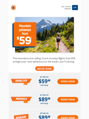 Sun Country Airlines - Don't miss out on mountain getaways from $59*