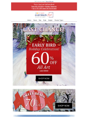 overstockArt - Last Call Early Birds! These Holiday Savings Fly Away Tonight!