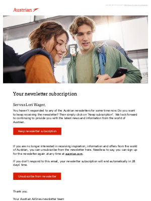 Lufthansa - Your newsletter subscription will end automatically in a few days’ time