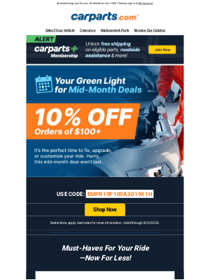 CarParts - A Mid-Month Treat 🚗  10% OFF $100+