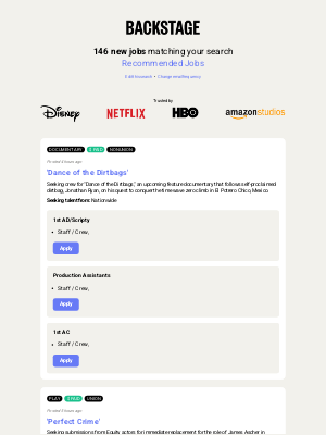 Backstage - 146 New Roles Available for Recommended Jobs - Jan 17