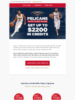 New Orleans Pelicans - Deadline: Ticket Plans + Up to $2,200 Credit + Draft Party Invite