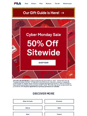 Fila Inc. - Take 50% Off During the FILA Cyber Monday Sale!