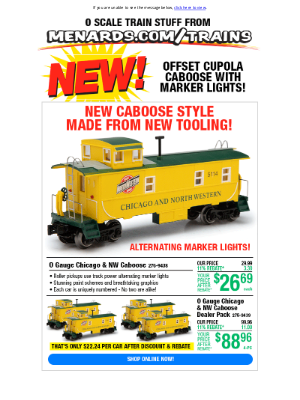 Menards - New! Chicago & NW Caboose with Lights!