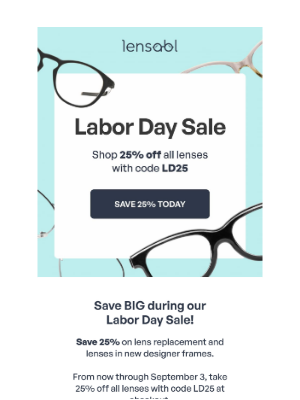 Lensabl - 25% OFF Lenses for Labor Day 👓🕶️