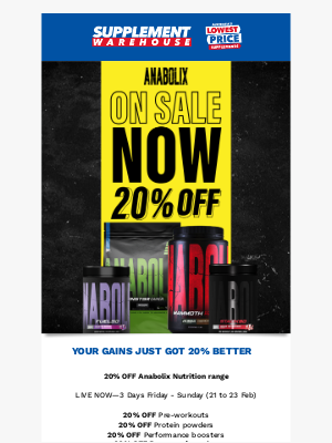 Supplement Warehouse (Australia) - Anabolix Nutrition 🤯 20% Off Sale Now Live!