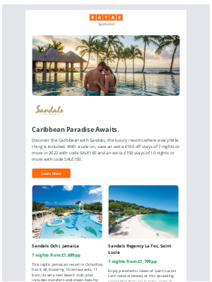 KAYAK (UK) - Save on Caribbean holidays in the Sandals Sale.
