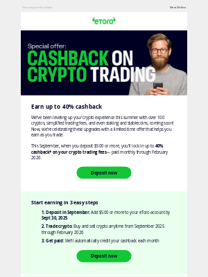 eToro (Germany) - Up to 40% cashback on crypto trading? Yes, please!