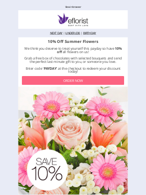 eFlorist (UK) - Yay For Payday With 10% Off!